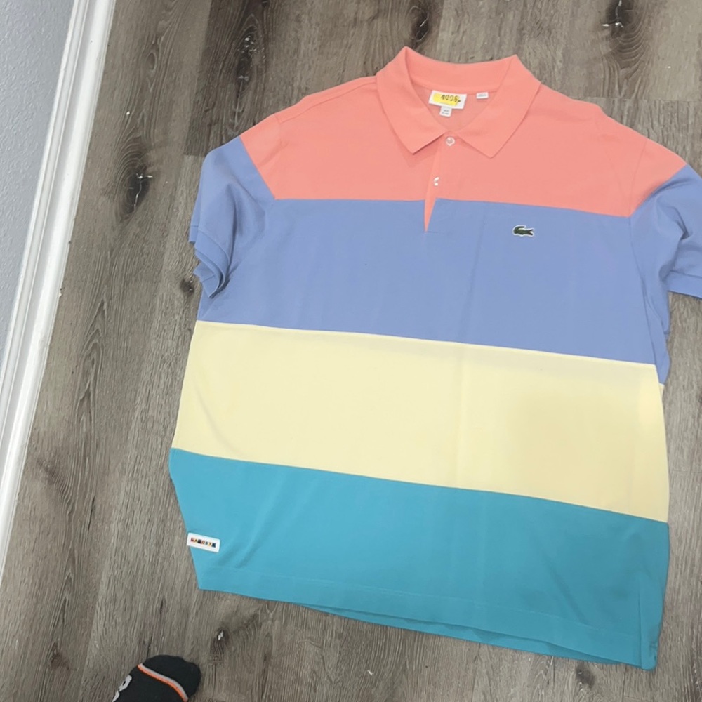 Lacoste 4X collar shirt 3 buttons light yellow red orange